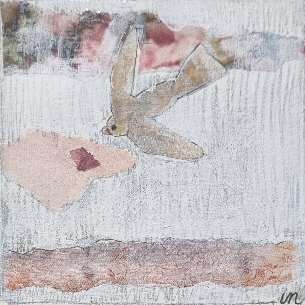 Collage-schilderijtje 'Bevlogen III' Lucy Nouwens